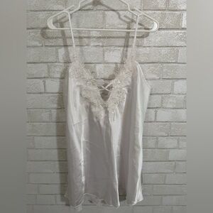 Elegant White Satin Lace Trim Nightgown Size 1X #3033